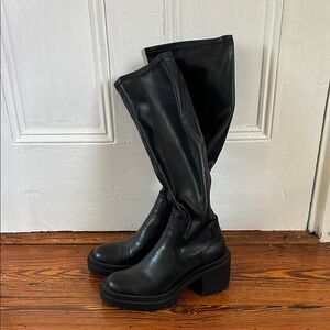 Zara Black Faux Leather Combat Boots